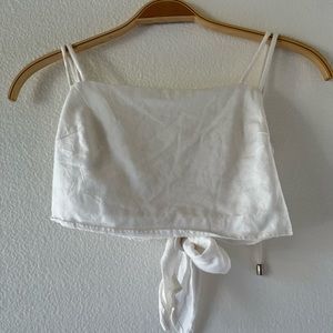 linen tie up white crop top